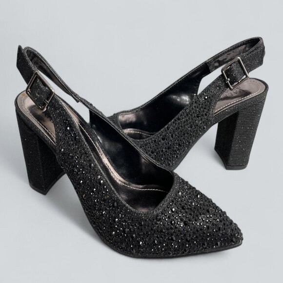 Valenti Franco Black Glitter Beaded Slingback High Heel Shoes Women's 7.5 NEW - Picture 11 of 11